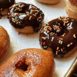 sugar free sourdough donuts with different toppings on a tray